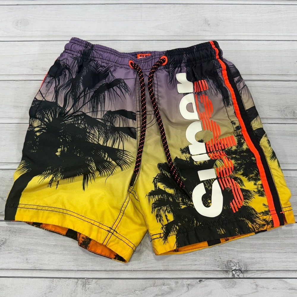Superdry Volley Swim Short Mens Small Purple Yellow D2 Photographic Beach Palm